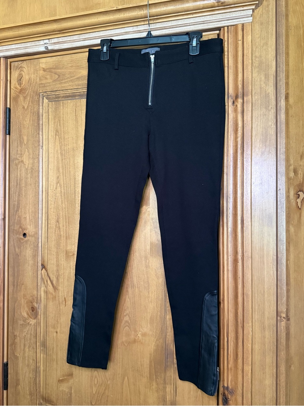 PJK Patterson J. Kincaid Black Ponte Pants Lamb Leather Trim Zip Ankle Size M